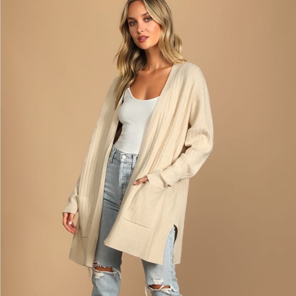 Lulus No Matter The Season Beige
Ribbed Knit Cardigan Sweater